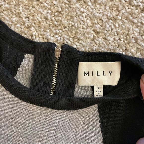 Milly Grey and Black Knit Dress with Leather Shoulder Detail | Size XS (P) - Picture 5 of 7